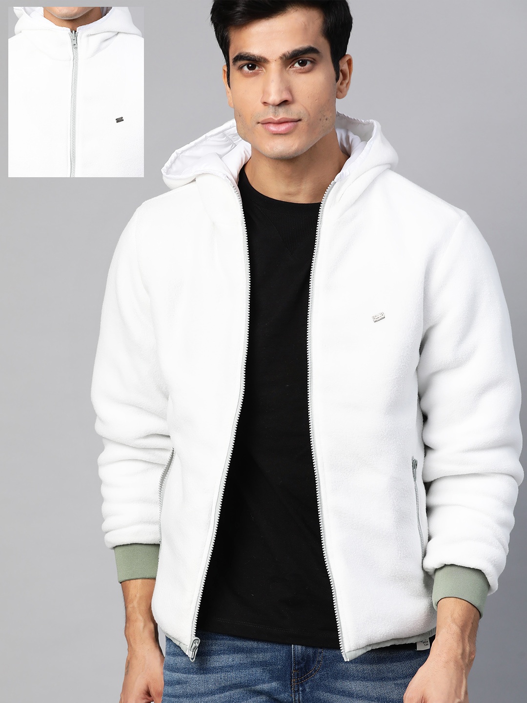 

Roadster Men White & Green Colourblocked Reversible Padded Jacket