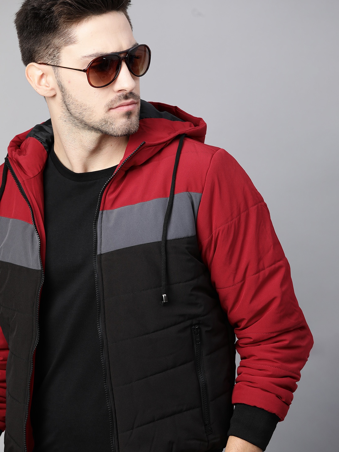 

Roadster Men Black & Red Colourblocked Bomber Jacket