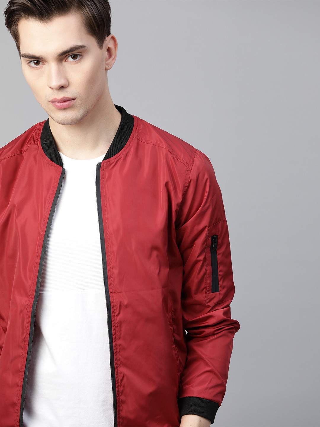 

Roadster Men Maroon Solid Padded Jacket