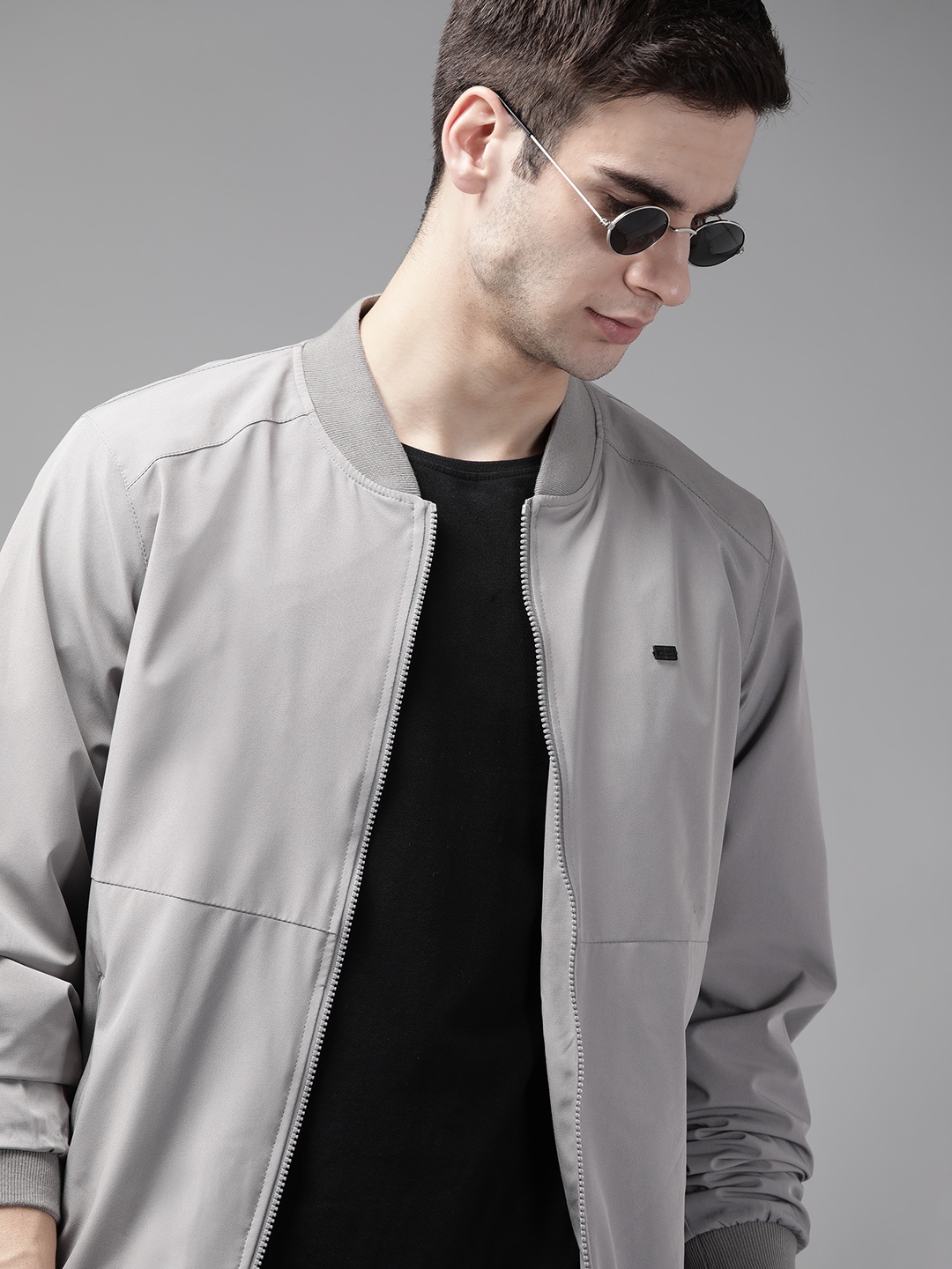 

Roadster Men Grey Solid Bomber Jacket