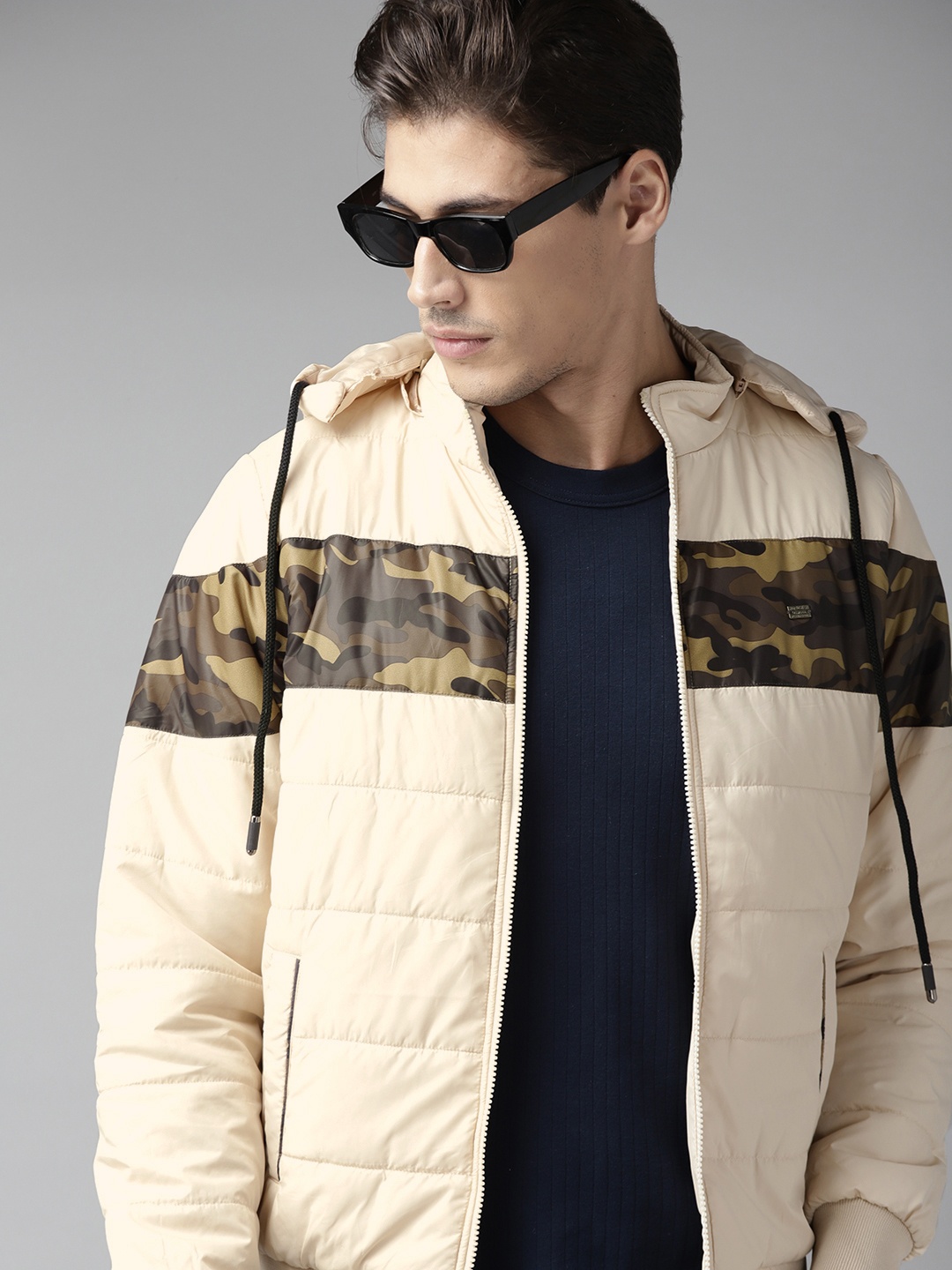 

Roadster Men Cream-Coloured Hooded Padded Jacket