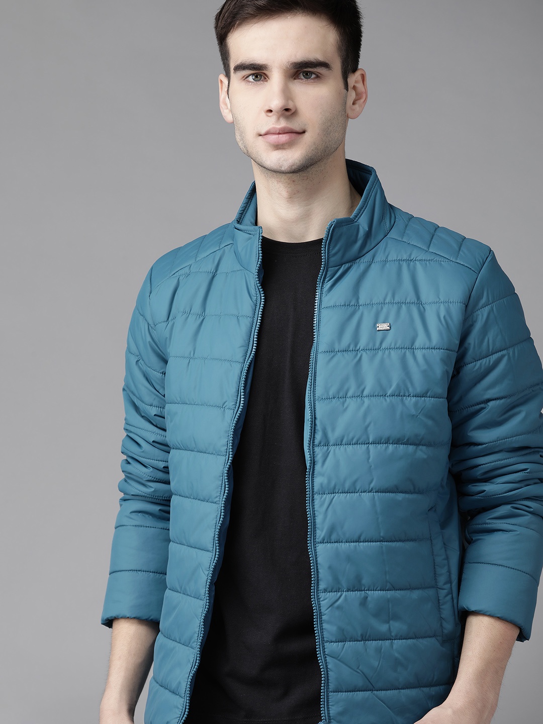 

Roadster Men Teal Blue Solid Padded Jacket