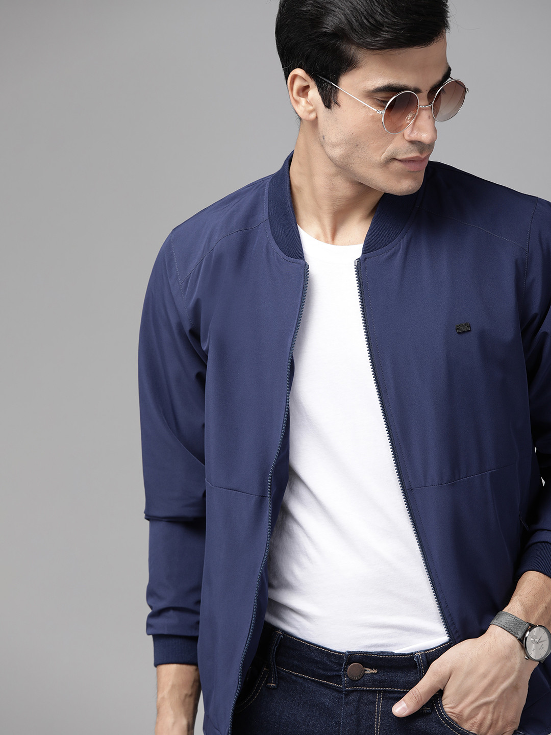 

Roadster Men Navy Blue Solid Bomber Jacket
