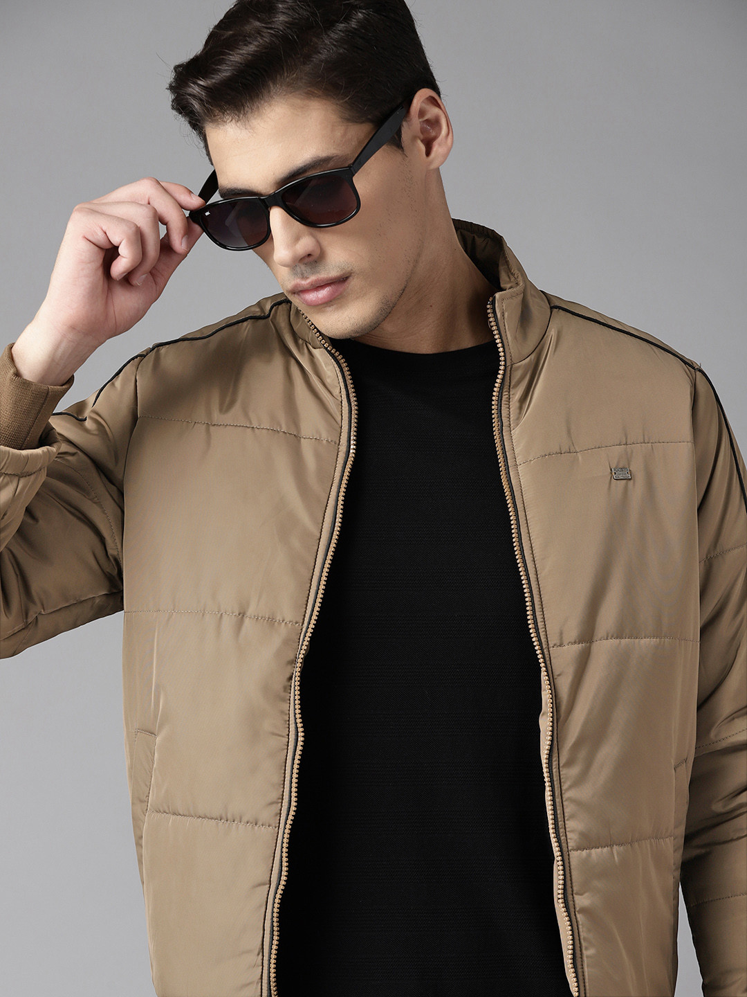

Roadster Men Taupe Solid Bomber Jacket