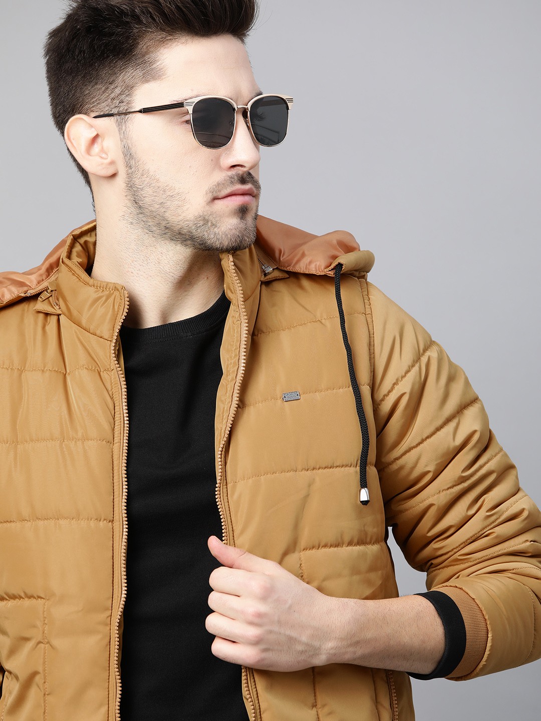 

Roadster Men Mustard Padded Hooded Jacket