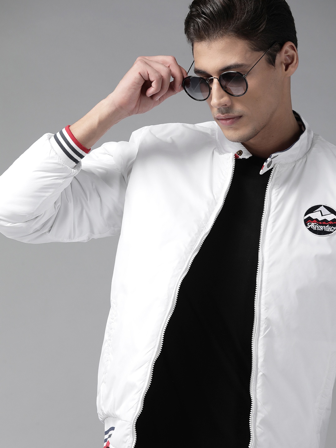 

Roadster Men White Solid Varsity Jacket