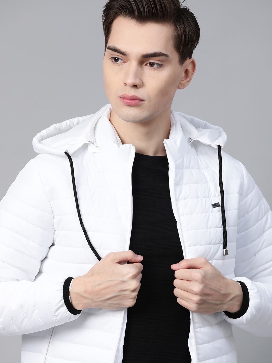 

Roadster Men White Solid Hooded Padded Jacket