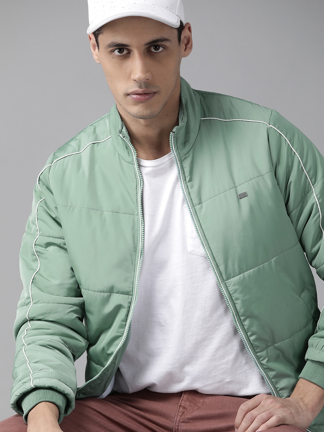 

Roadster Men Mint Green Solid Bomber Jacket