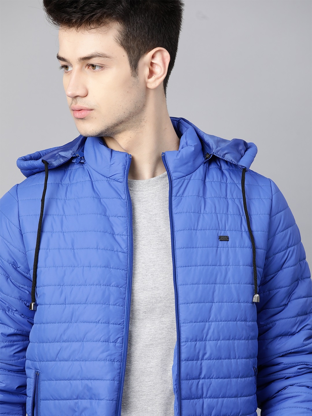 

Roadster Men Blue Padded Jacket With Detachable Hood