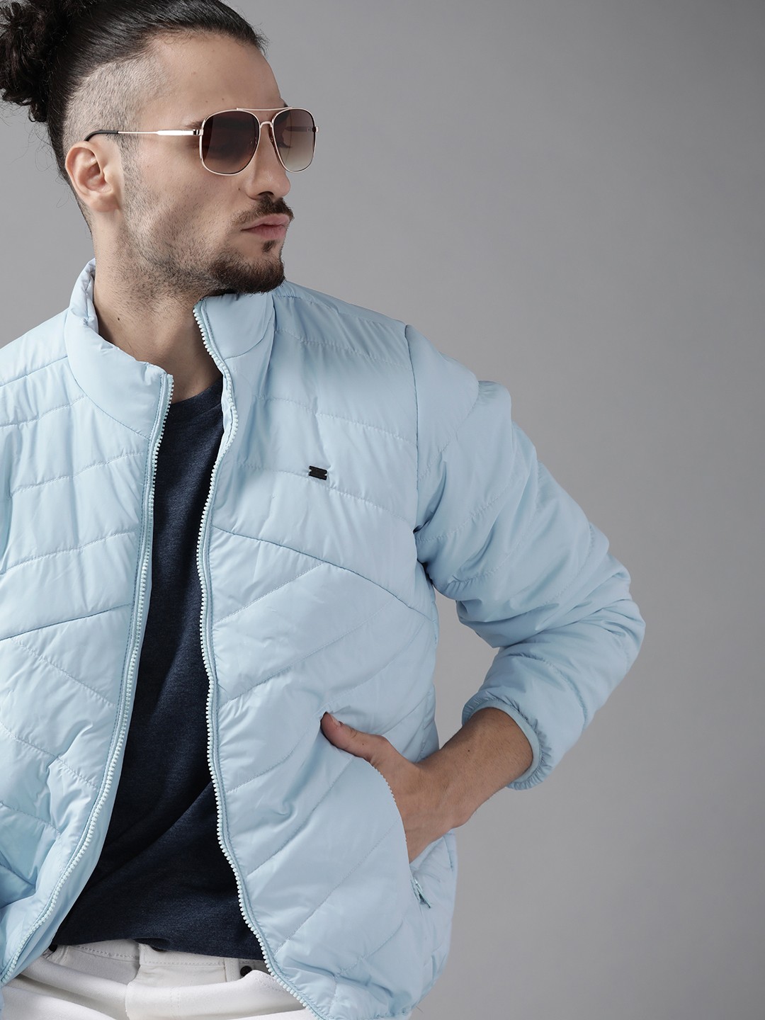 

Roadster Men Blue Solid Padded Jacket