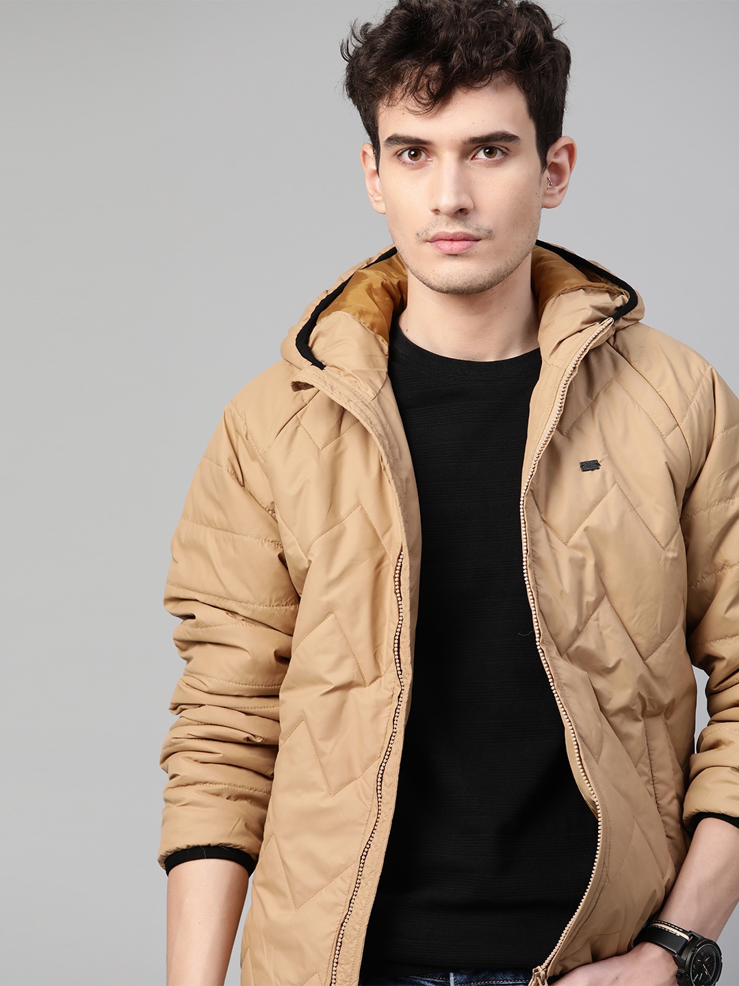 

Roadster Men Khaki Hooded Padded Jacket