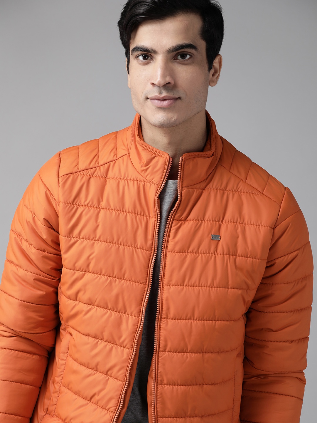 

Roadster Men Rust Orange Solid Padded Jacket