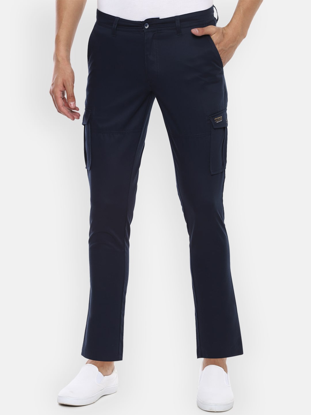 

Louis Philippe Jeans Men Navy Blue Slim Fit Solid Cargos