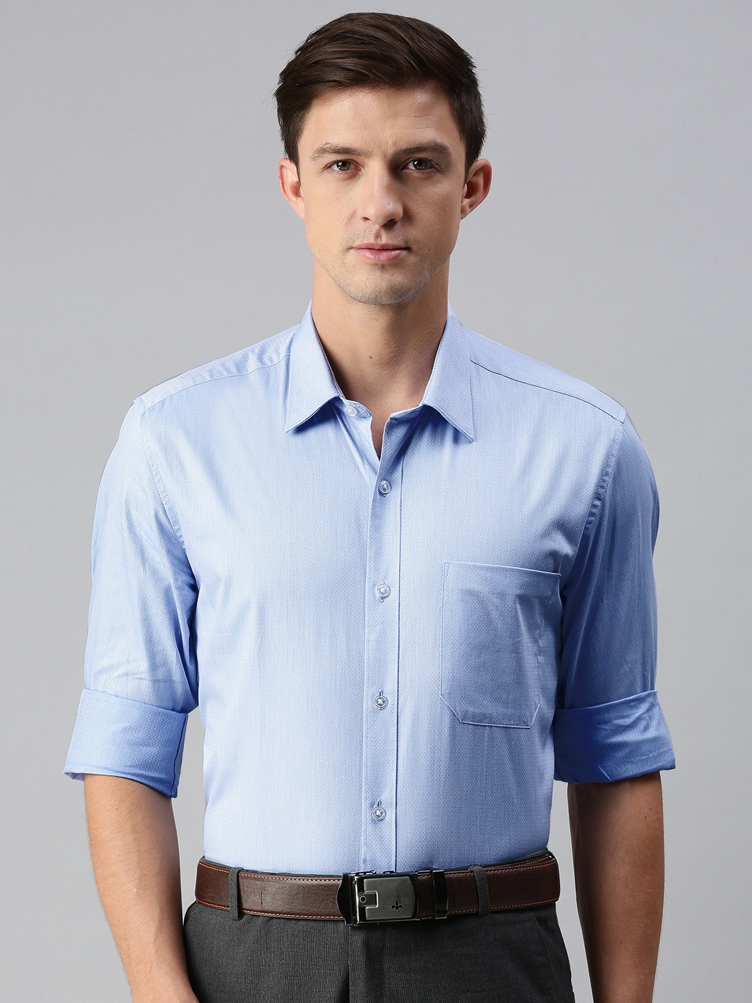 

Louis Philippe Men Blue Self-designed Slim Fit Formal Shirt