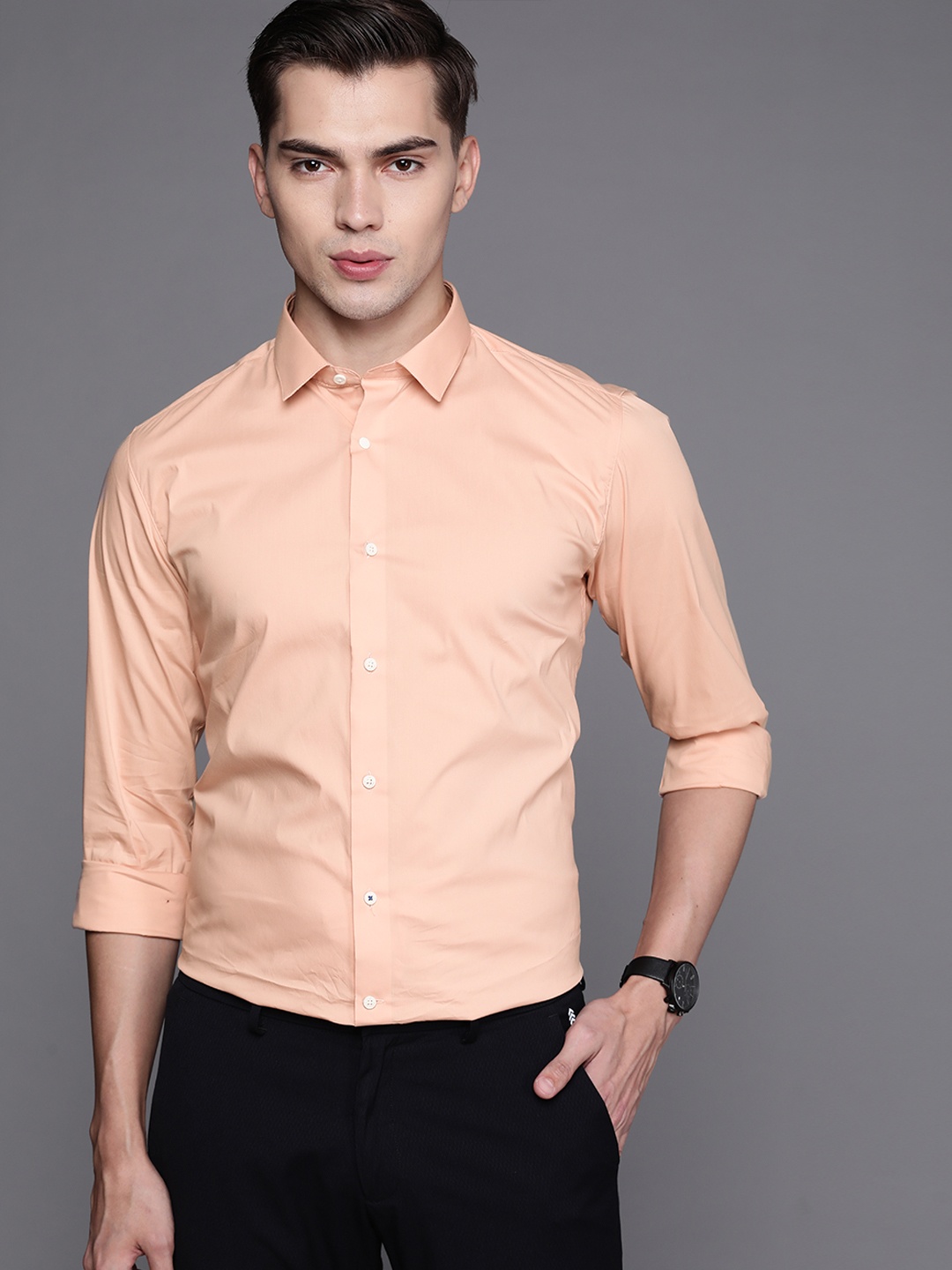 

Louis Philippe Sport Men Peach-Coloured Super Slim Fit Opaque Formal Shirt