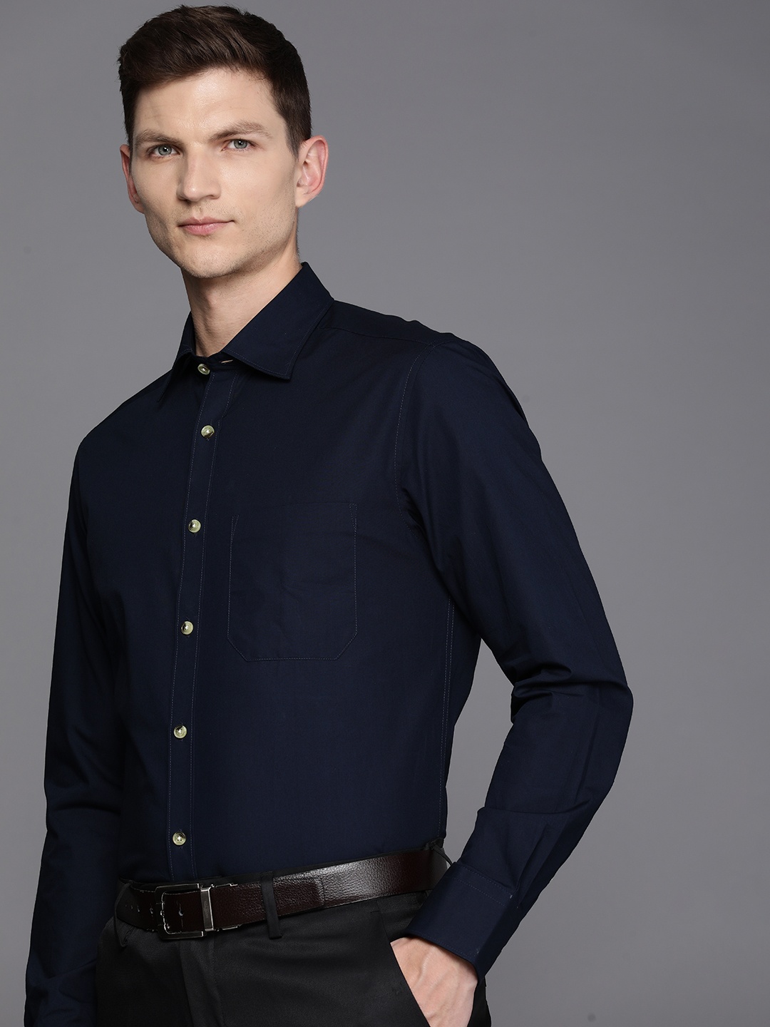

Louis Philippe Pure Cotton Classic Fit Opaque Formal Shirt, Navy blue
