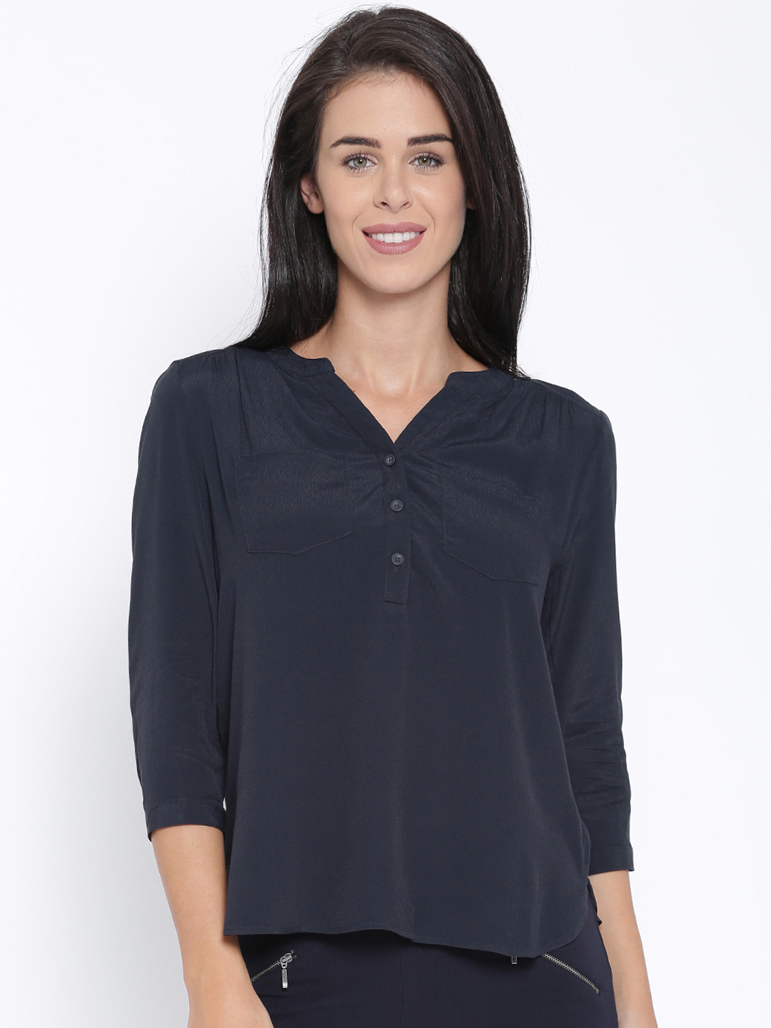 

ONLY Women Navy Solid Top, Navy blue