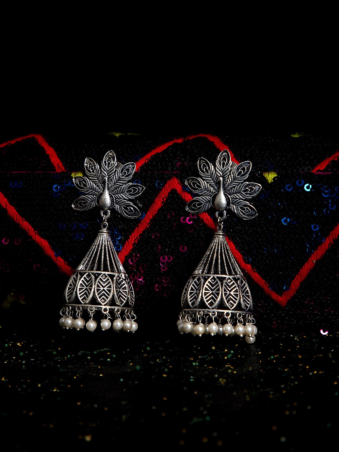 

PANASH Silver-Plated Contemporary Jhumkas