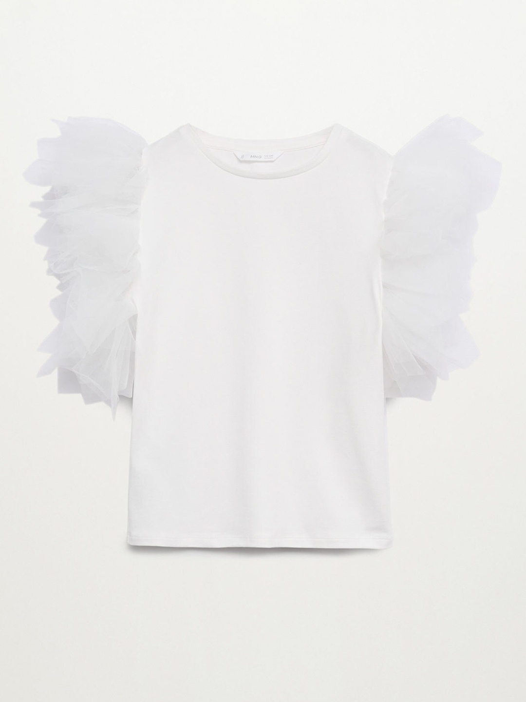

Mango Kids White Solid Sustainable Regular Top with Ruffled Sleeves