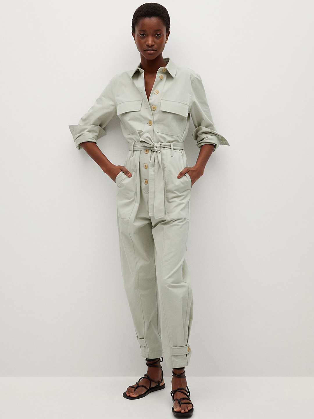 

MANGO Sea Green Solid Sustainable Basic Jumpsuit & Belt