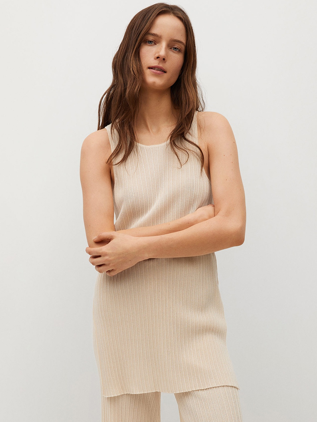 

MANGO Off White Sustainable Self-Striped Regular Longline Top