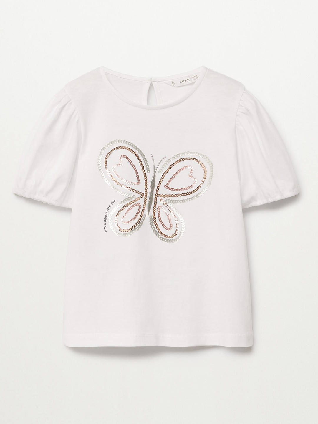 

Mango Kids White & Brown Butterfly Sequinned Organic Cotton Sustainable Regular Top