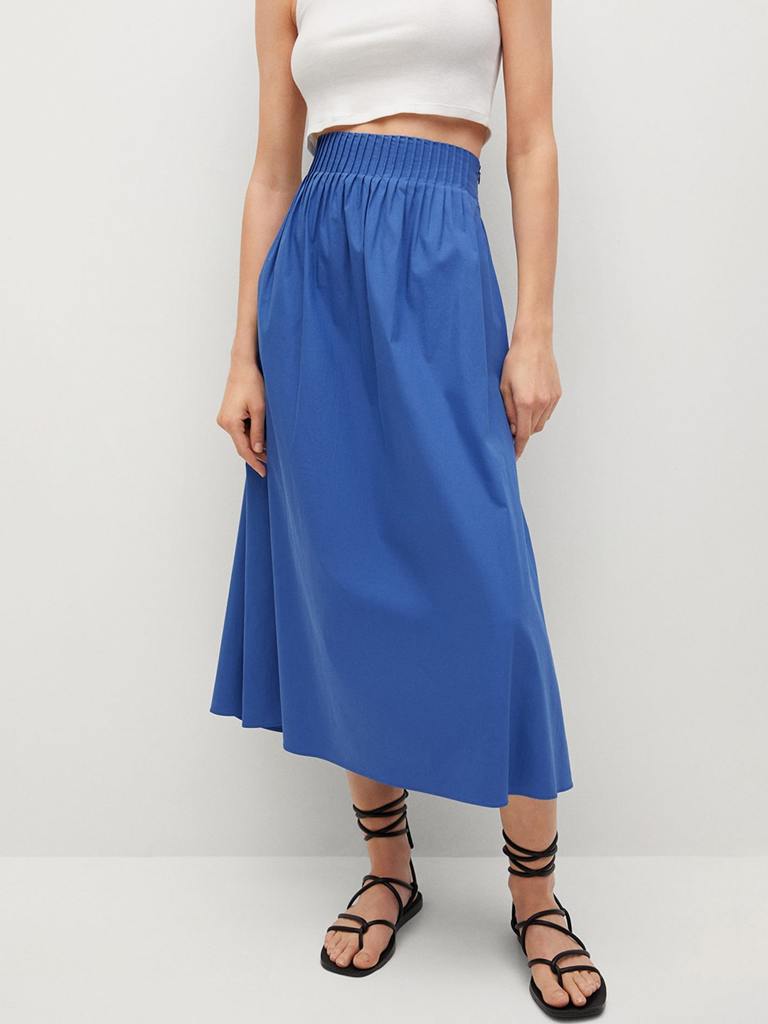 

MANGO Blue Sustainable Pleated A-line Skirt