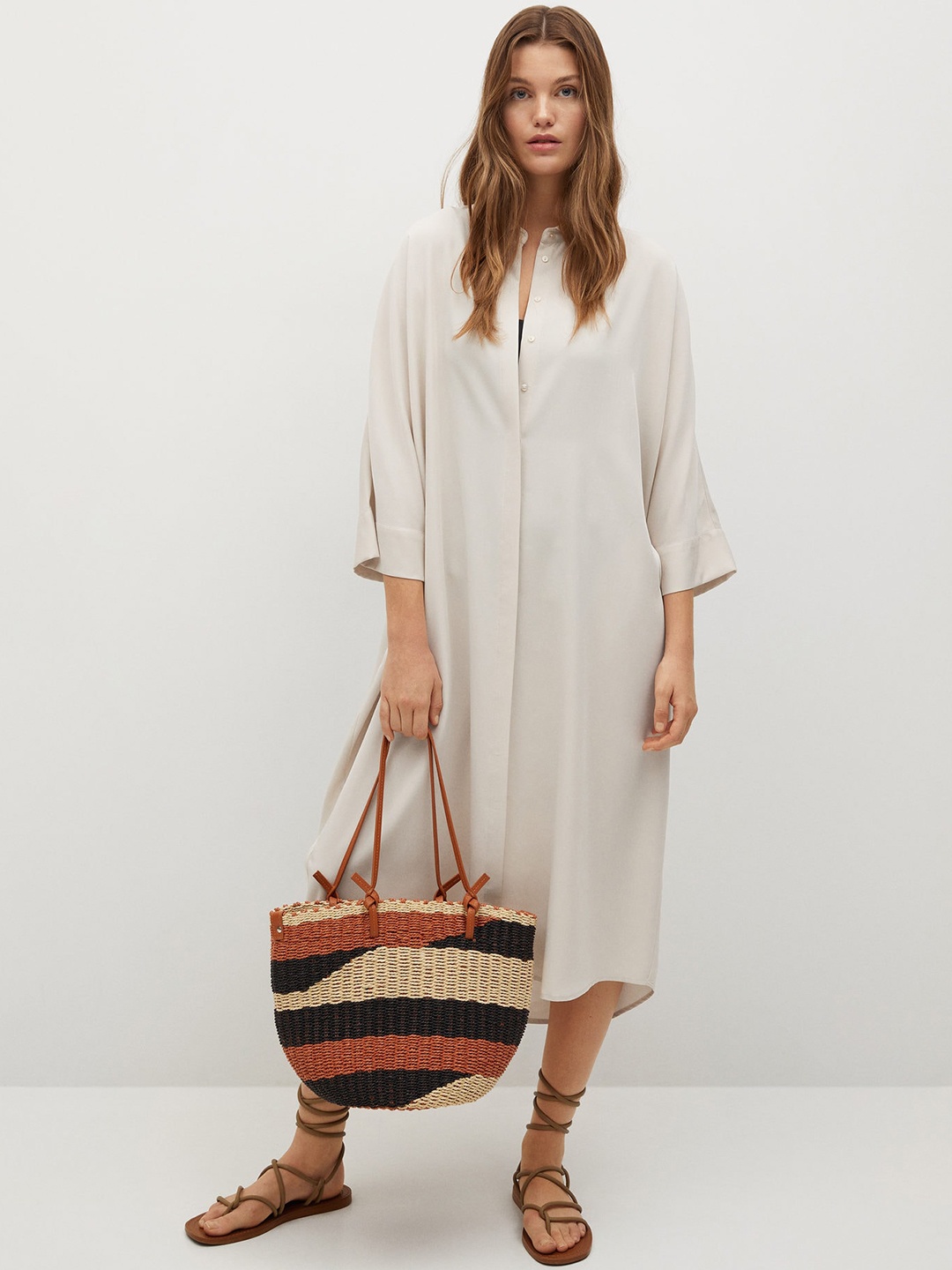 

MANGO Off White Oversize Shirt Dress