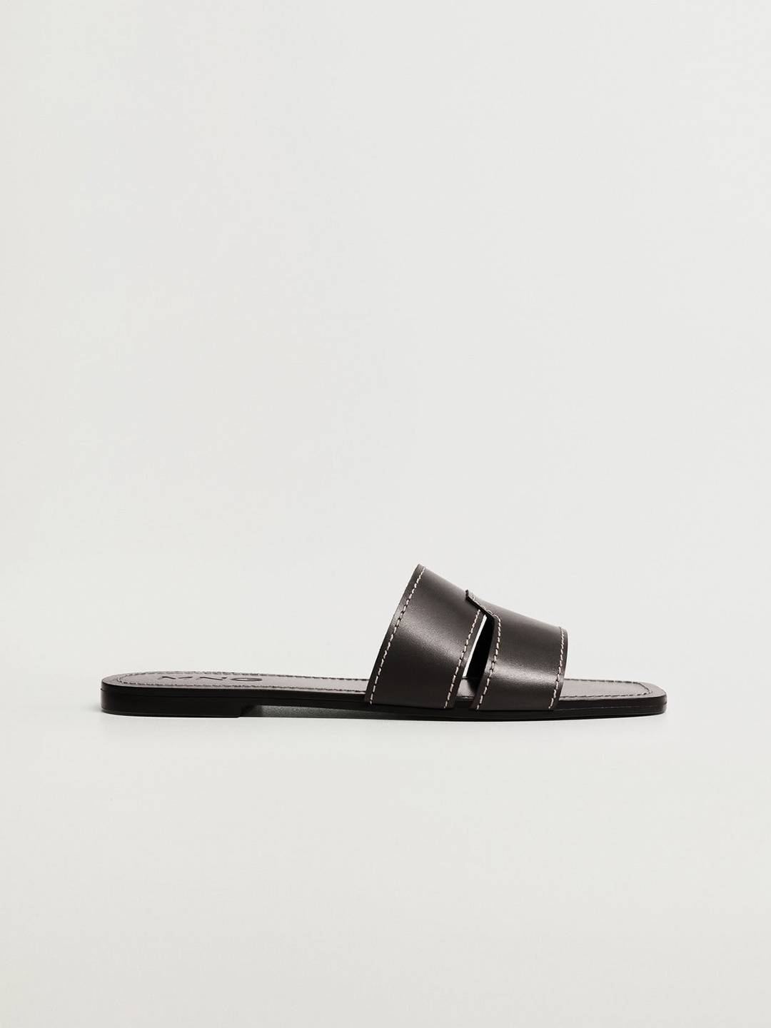 

MANGO Women Black Leather Sustainable Open Toe Flats