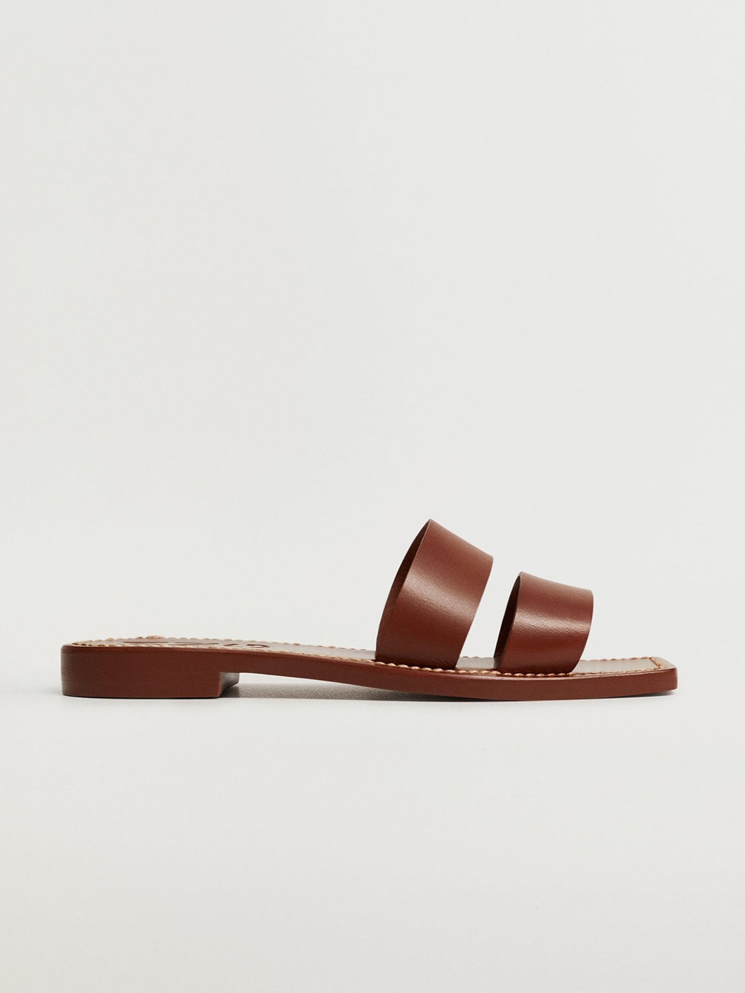 

MANGO Women Coffee Brown Solid Leather Open Toe Flats