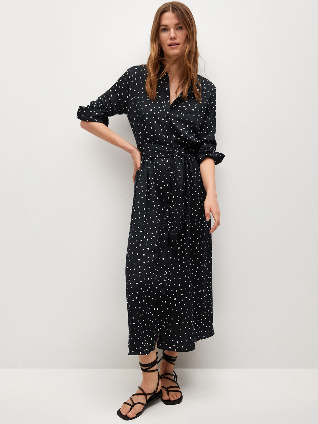 

MANGO Women Black & White Sustainable Shirt Maxi Dress