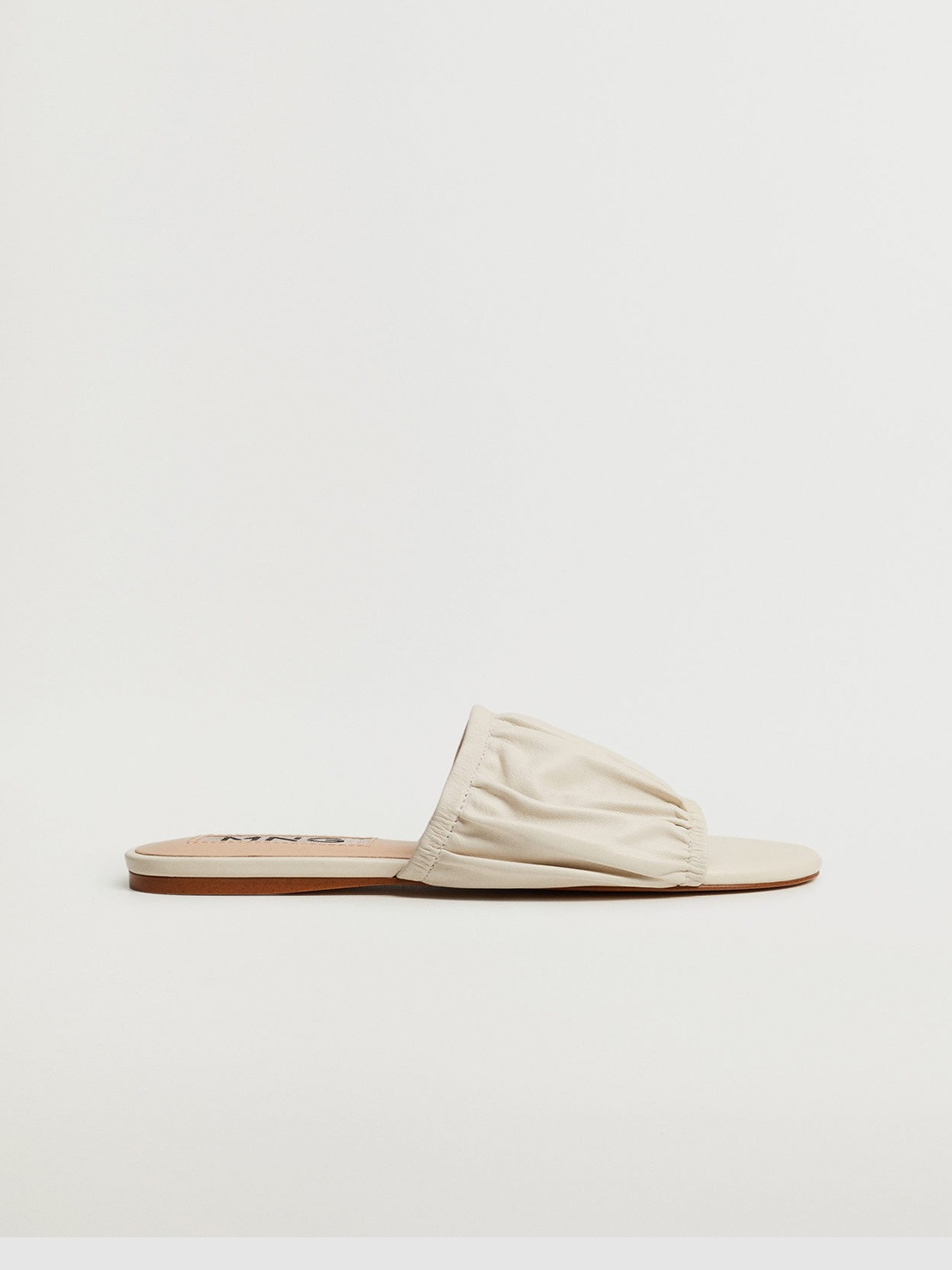 

MANGO Women Off White Leather Sustainable Ruched Open Toe Flats