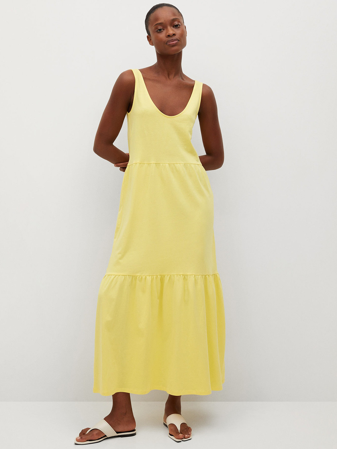 

MANGO Women Yellow Solid Organic Cotton Maxi Dress