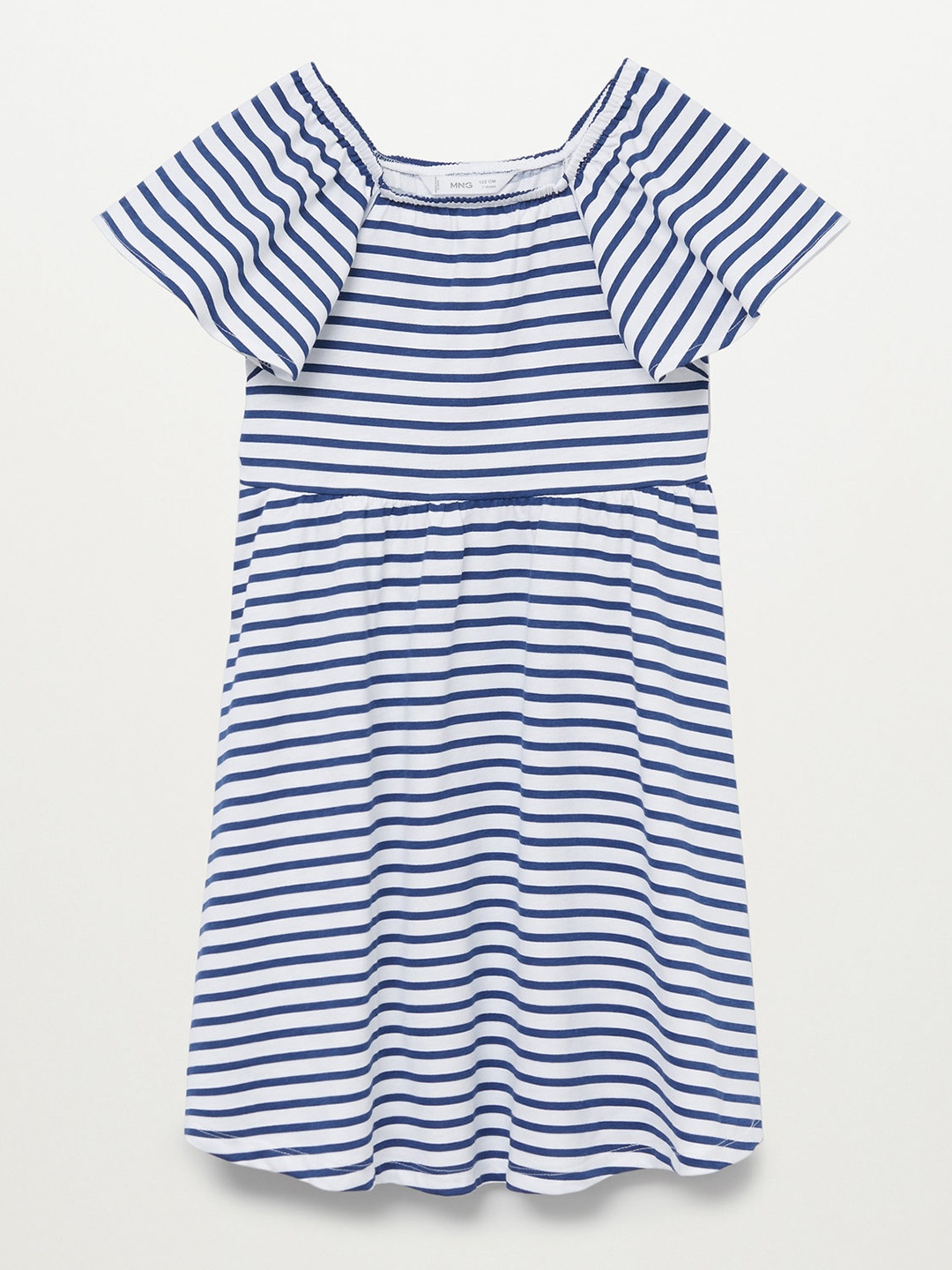 

Mango Kids Girls White & Navy Blue Pure Cotton Striped Fit & Flare Dress