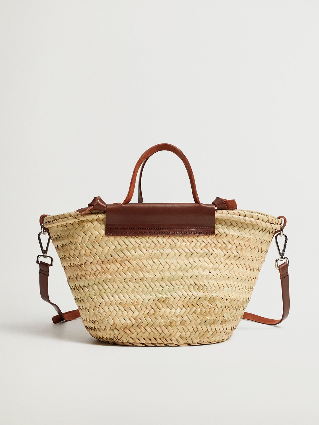 

MANGO Beige Basket Weave Textured Handcrafted Sustainable Handheld Bag with Sling Strap