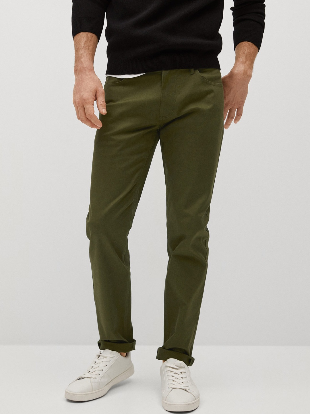 

MANGO MAN Men Olive Green Slim Fit Sustainable Chinos Trousers