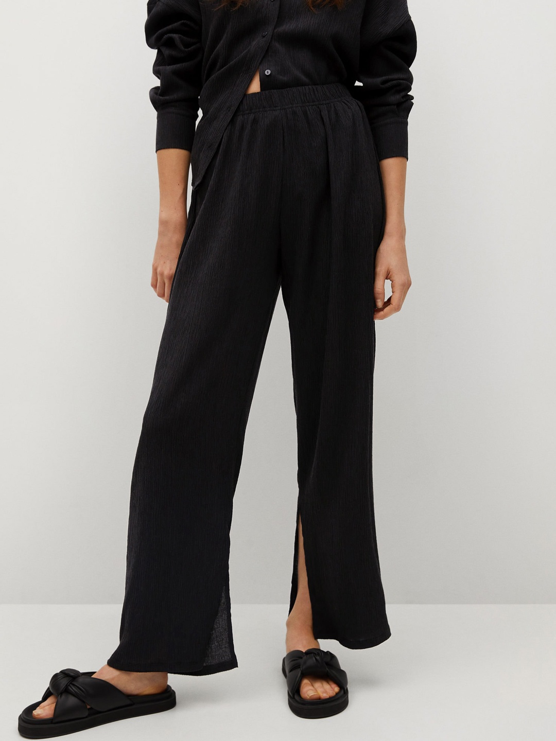 

MANGO Women Black Solid Sustainable High-Rise Parallel Trousers