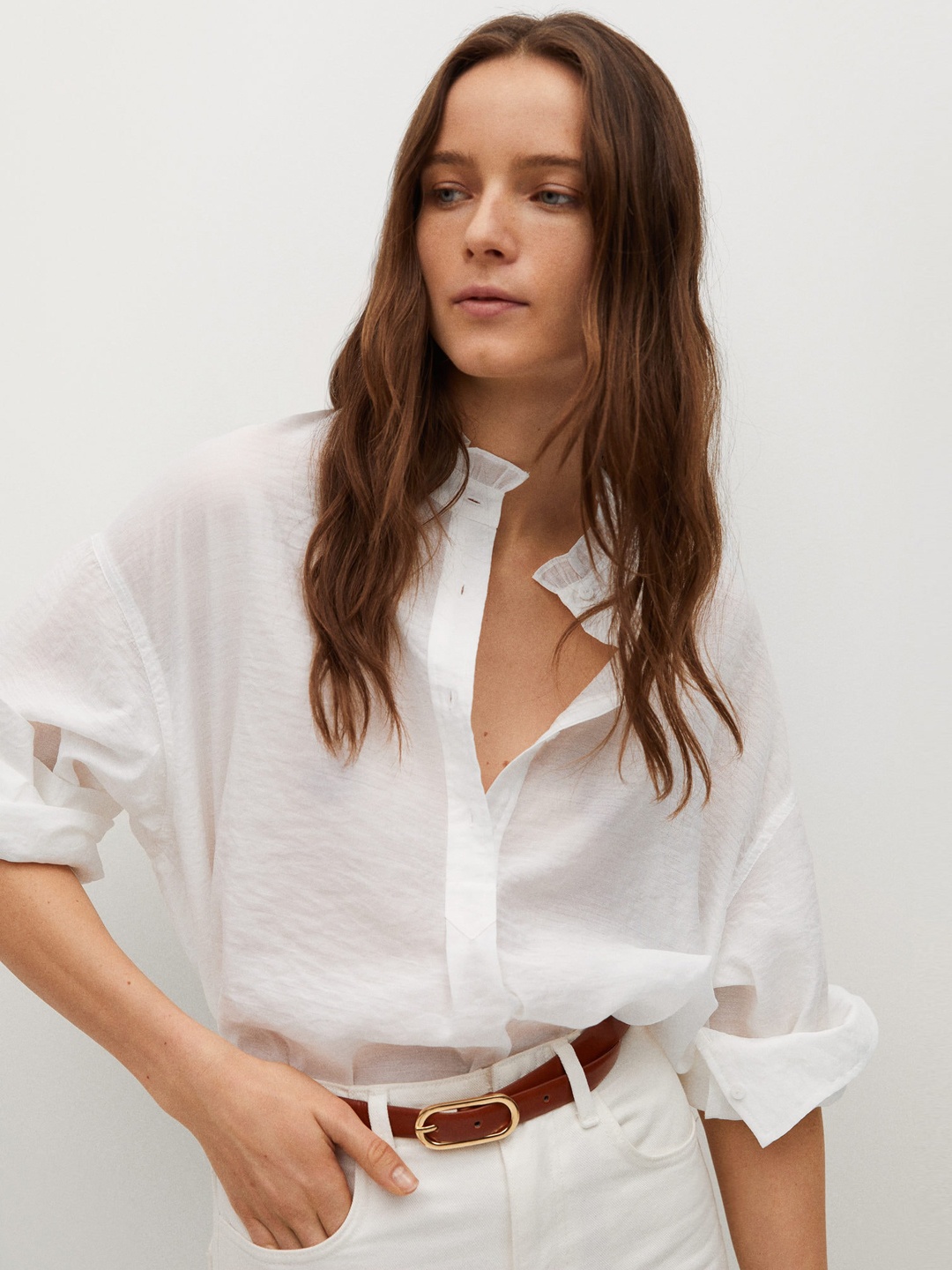 

MANGO Women White Regular Fit Solid Casual Sustainable Shirt