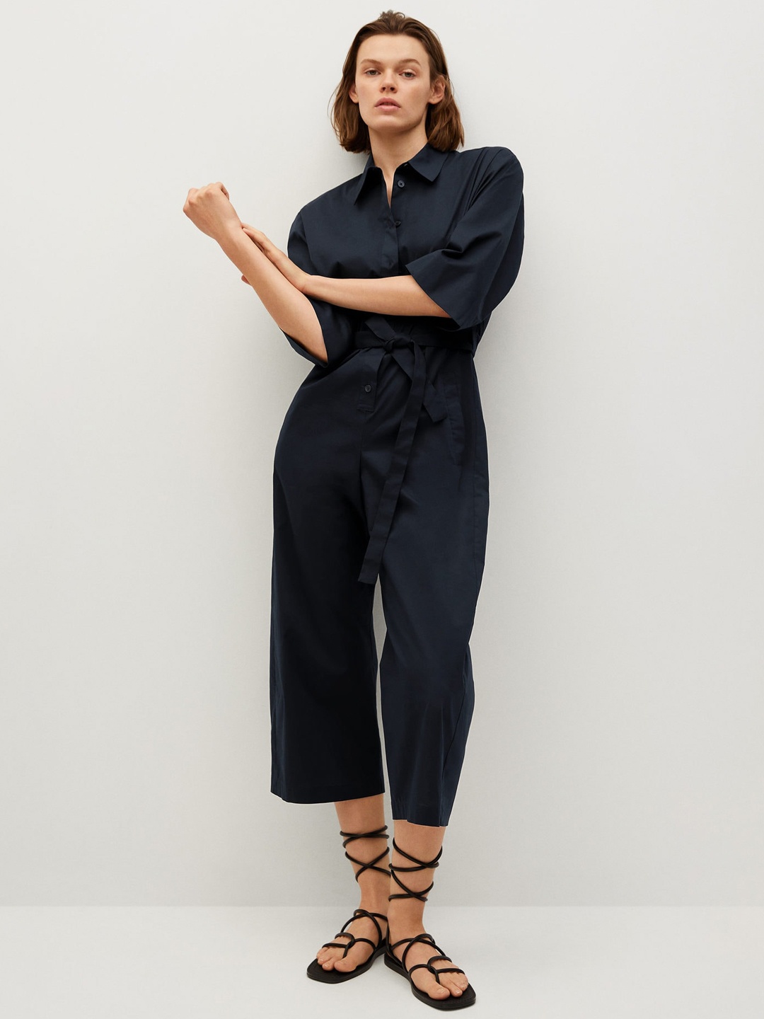 

MANGO Navy Blue Basic Cropped Jumpsuit