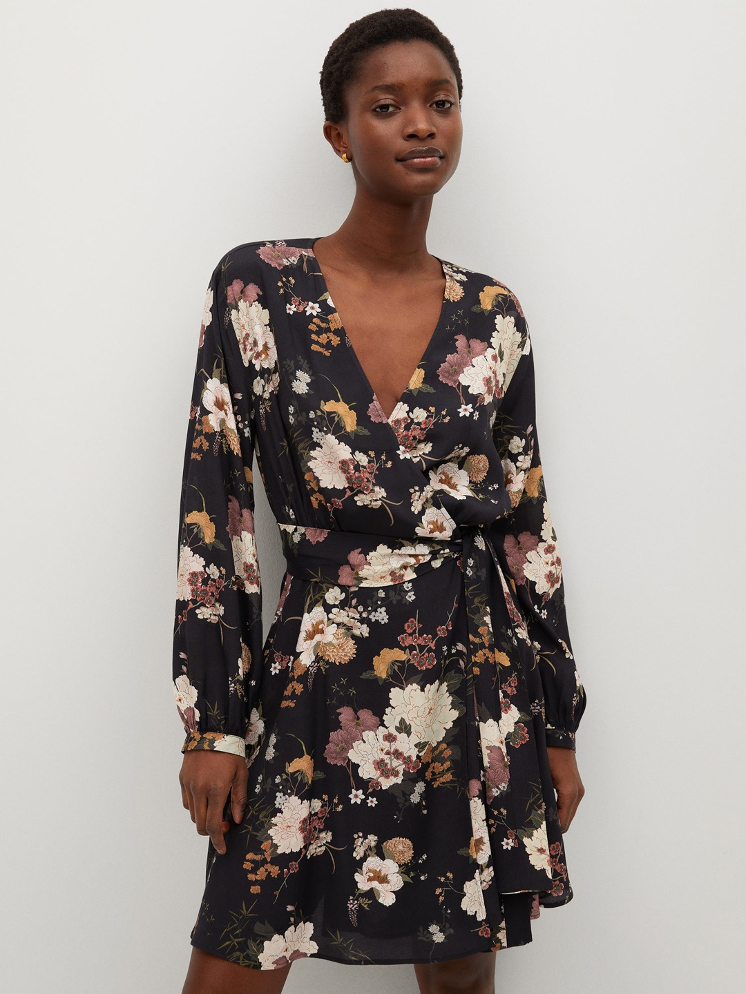

MANGO Women Black & Yellow Floral Print A-Line Dress