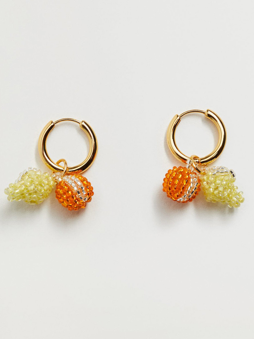 

MANGO Gold-Toned & Orange Beaded Huggie Hoop Earrings