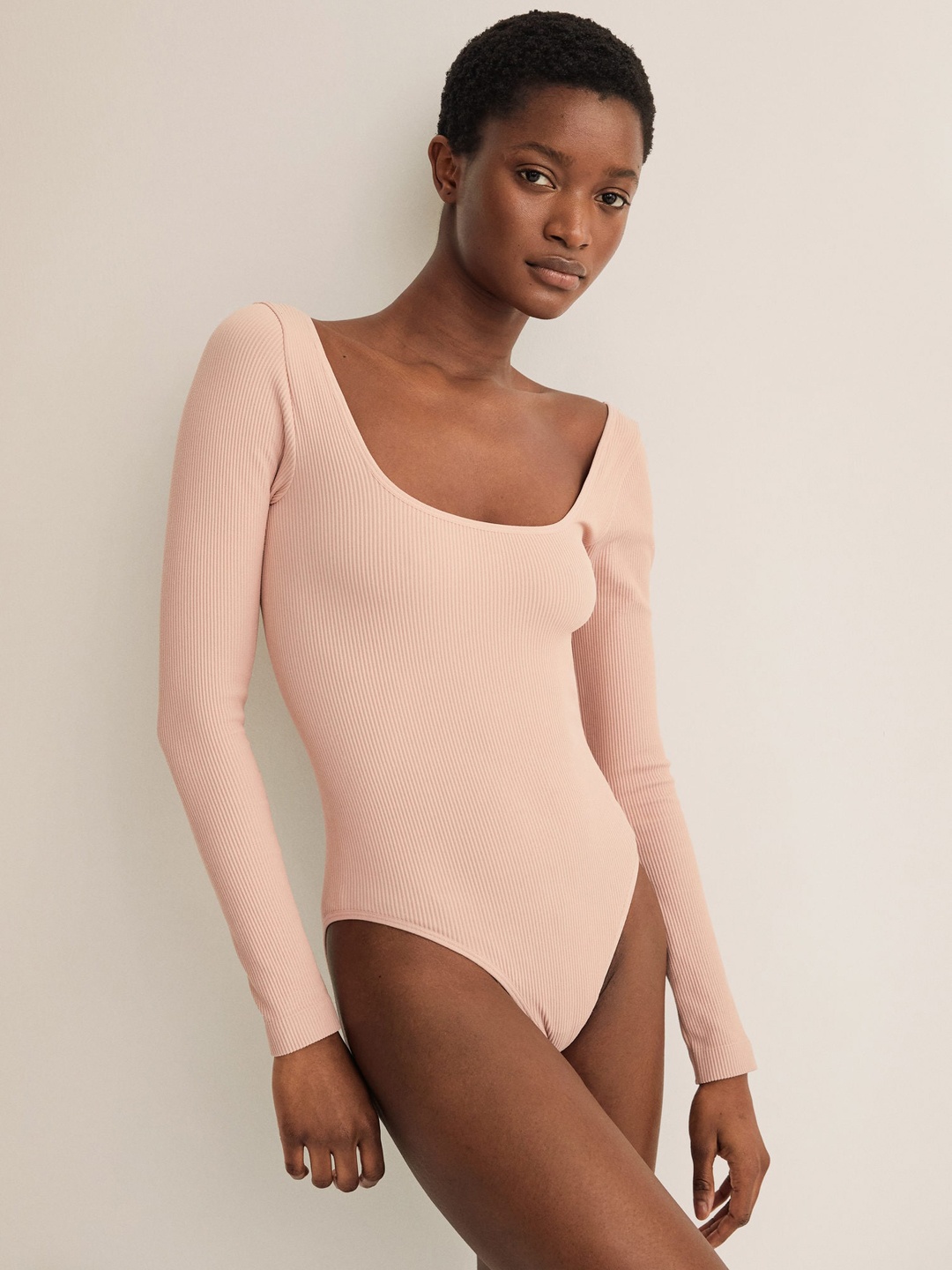 

MANGO Women Peach-Coloured Ribbed Bodysuit