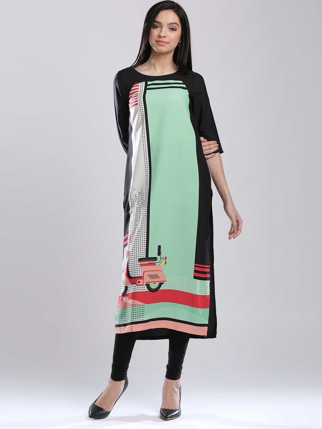 

W Black & Green Quirky Printed Kurta