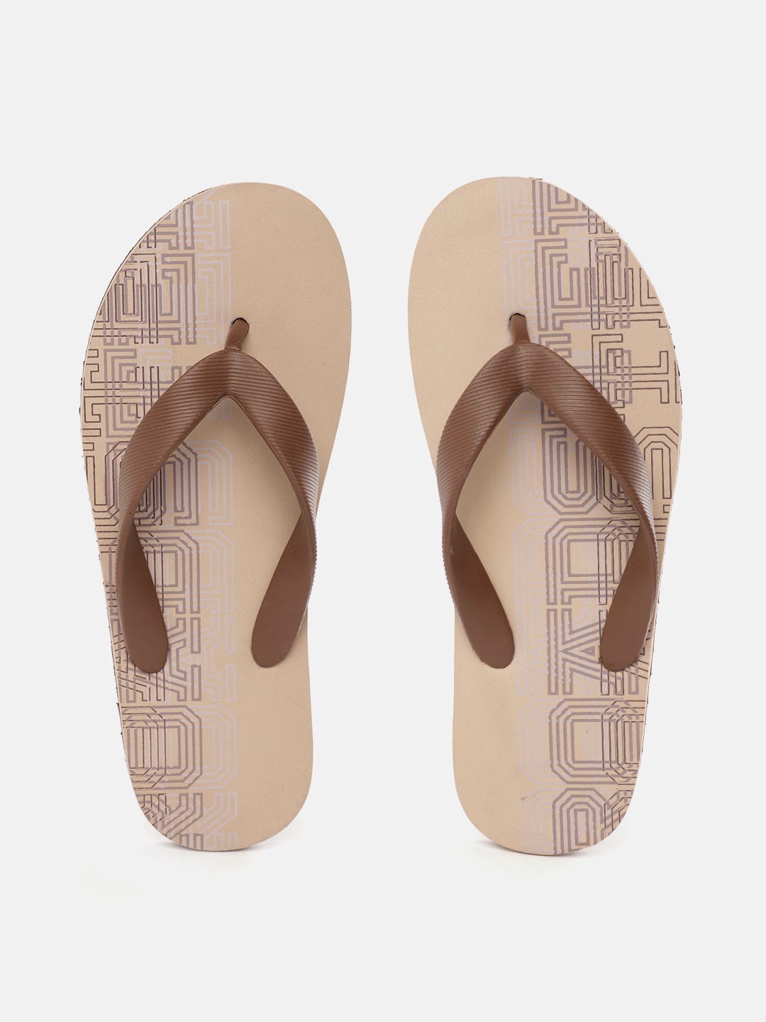 

Roadster Men Brown & Beige Printed Thong Flip-Flops