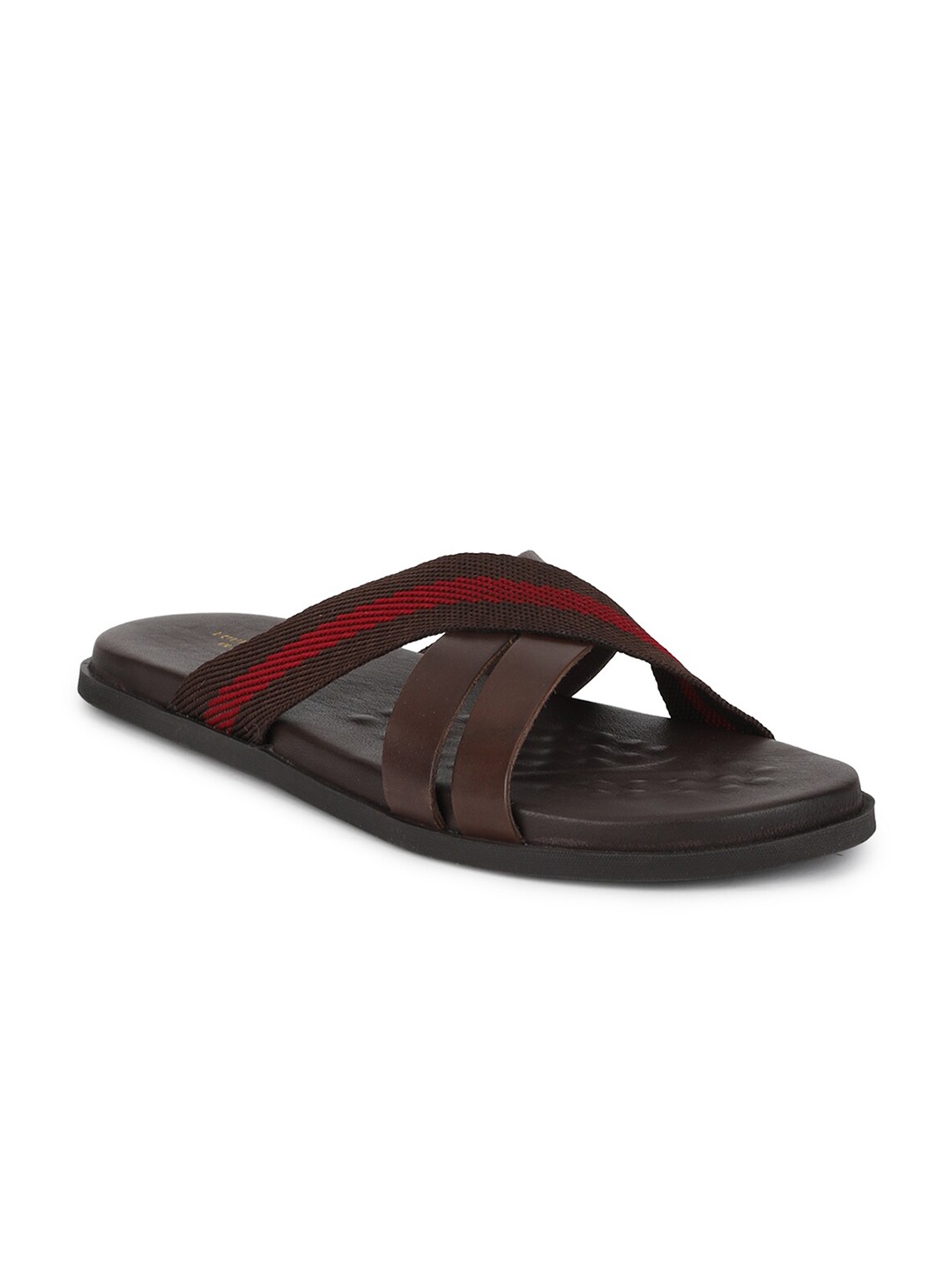 

Louis Philippe Men Coffee Brown & Red Leather Comfort Sandals