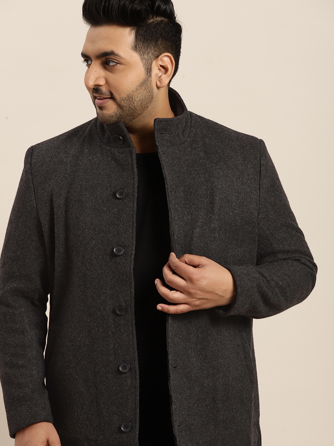 

Sztori Men Plus Size Charcoal Black Solid Overcoat