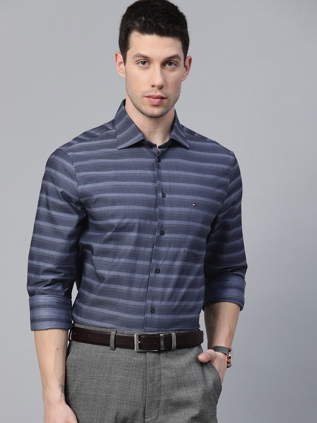 

Tommy Hilfiger Men Blue Horizontal Striped Pure Cotton Casual Shirt