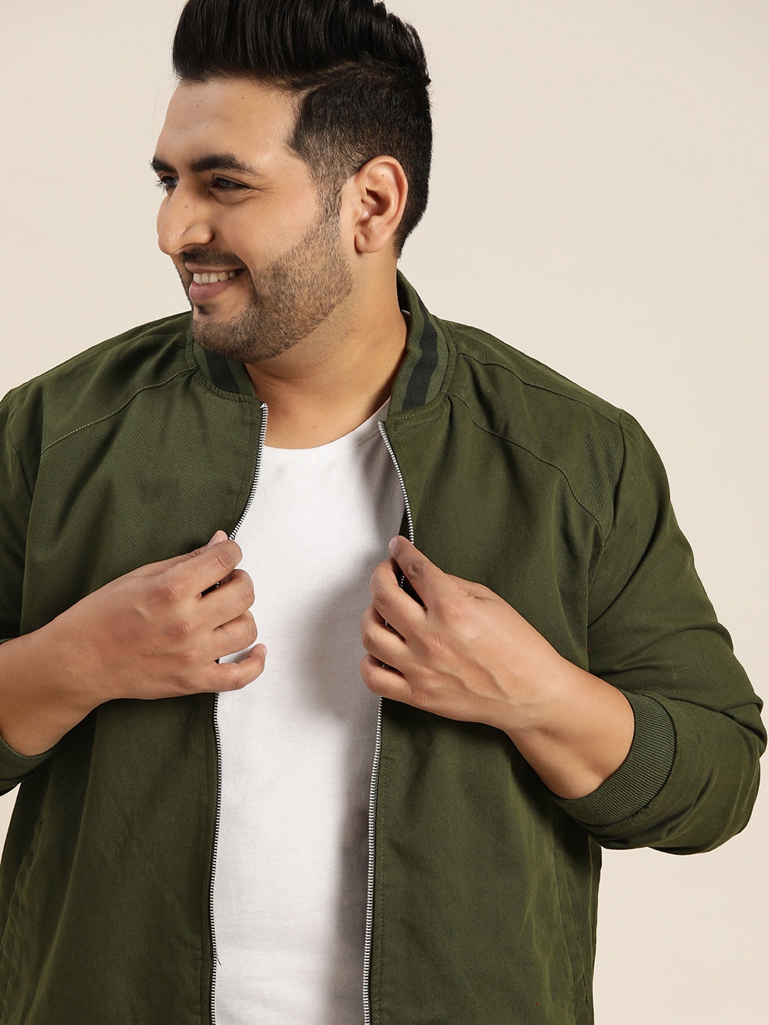 

Sztori Men Plus Size Olive Green Bomber Jacket