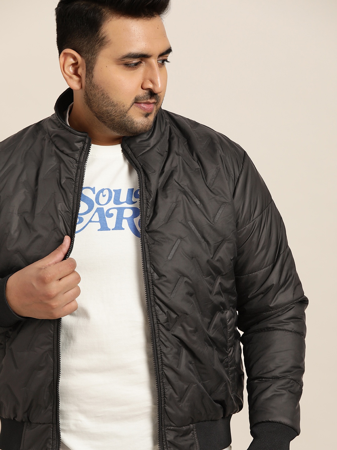 

Sztori Men Plus Size Charcoal Grey Solid Padded Jacket