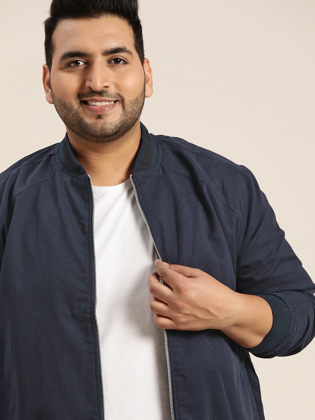 

Sztori Men Plus Size Navy Blue Bomber Jacket
